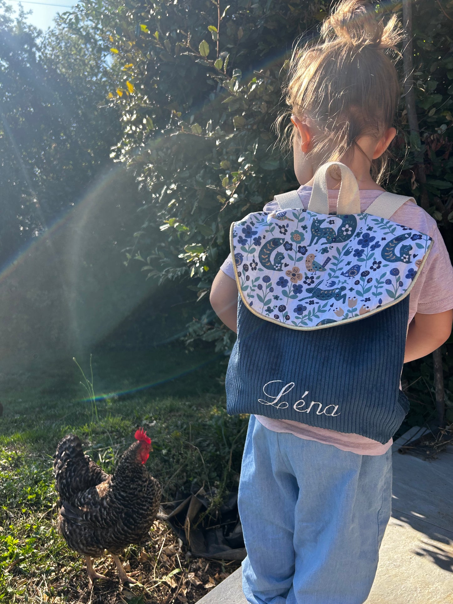Sac à dos bleu/fleuris